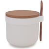 Chase Chic Zuccheriera coperchio e cucchiaio, barattolo in ceramica per conservare le spezie con coperchio in legno e cucchiaio per la cucina, barattolo per zucchero da 250 ml Bianco