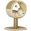 PawHut Tunnel Tiragraffi per Gatti Adulti e Gattini, Cuccia per Gatti a Tubo con Cuscino e Rivestimento in Peluche, Palo in Juta, Beige