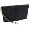 Comma Borsa Donna Taglia Unica Clutch In Paglia Con Chiusura A Bottone Nera