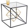 Kare Design tavolino d`appoggio Prisma, nero/oro, forma kubica, acciaio/vetro, commodino, tavolino portaoggetti, tavolino per divano/poltrona, 45x45cm (A/P)
