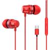 Qiebenav Comodi auricolari aderenti Auricolari in-ear in metallo di tipo c con bassi migliorati, vestibilità comoda, con cancellazione del rumore, cuffie ergonomiche rosse