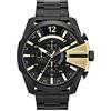 Diesel Mega Chief Orologio da Uomo con Cronografo, Cassa in Acciaio Inossidabile da 51 mm, Nero/Oro