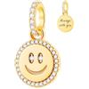 GLOWDAS 18K Oro Giallo Placcato Smiley Face Charms Fit Pandora Braccialetto di Natale, Argento Sterling Felice faccia Sorriso Emoji Ciondolo Perlina con Occhio CZ Chiaro, Regali per gli Amici/Famiglia/Coppia