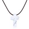 COAI Collana in Vera Pelle da Uomo e da Donna con Ciondolo Croce di Howlite, Collana Croce Unisex