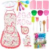 KAEGREEL Cucina Giocattolo per Bambini, 26Pz Set Utensili Cucina da Forno con Grembiule Unicorno/Cappello Chef/Cucchiai/Frullino, Regali di Ruolo da Chef per Ragazzi Ragazze 3+ Anni (Rosa)