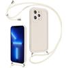 Coalbooliy Cover per iPhone 13 Pro 6,1 con Cordino per Cellulare, Custodia Silicone con Regolabile Collana Sottile Morbida Case Protezione della fotocamera Antiurto con Necklace, Bianco
