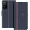 COODIO Custodia in pelle per Xiaomi Mi 10T, Cover a Libro Magnetica Portafoglio per Xiaomi Mi 10T / Mi 10T Pro, Blu Scuro/Rosso