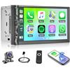 Fuluku 2 DIN Autoradio con Senza Fili Carpaly&Android Auto& MirrorLink, 7 Pollici Schermo Tattile Stereo Auto con Bluetooth/FM/AUX/TF/Telecamera Posteriore/SWC