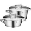 WMF Iconic - Set di pentole a induzione, 2 pezzi, con coperchio in metallo, in acciaio inox Cromargan lucidato, set di pentole a induzione non rivestite