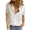 PASUDA Camicia Donna Estiva Camicetta da Donna Manica Corta Cotone Elegante Blusa Maglietta Scollo a V Top con Bottoni Moda Casual T Shirt Tinta Unita Classico Maglia Tees (Bianco, L)
