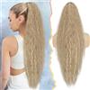 BARSDAR Coda di Cavallo Extension con Coulisse, 76cm Lunga Ondulati Ricci Sintetici Pettine Clip in Coda Cavallo Posticci per Donne Ponytail Capelli Estensione - Biondo Chiaro Cenere