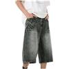 LUZOUCHE Jeans Pantaloncini da uomo a 3/4, pantaloni corti da baggy jorts Y2K, in denim, per ragazzi Hip Hop, a gamba larga, taglie forti, pantaloni cargo larghi, jeans in cotone, Nero , XXL