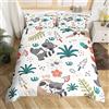 Homemissing Simpatico set di biancheria da letto per bambini con disegno di bradipo e bradipo cartone animato, set di biancheria da letto per bambini con foglie e fiori, resistente, per letto singolo