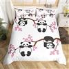 Homemissing Carino Panda Ragazza Ragazza Bambini Copripiumone Morbido Cartoon Gigante Panda Copripiumini Cherry Blossom Amante Animale Set Copripiumino 135x200cm