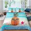 Homemissing Set di biancheria da letto con motivo ananas, con stella marina marina, per ragazzi e ragazze, con frutta tropicale, luminoso, vivace, hawaiano, estivo, copriletto, per letto singolo