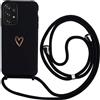 Anfire Cover per Samsung Galaxy A52S 5G/A52 4G/A52 5G con Cordino, MoEvn Custodia con Laccio Collana Regolabile Morbida TPU Silicone Case con Motivo Cuore AntiGraffio Antiurto Protettiva Cover per A52, Nero