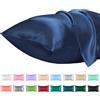 Lirex Set di 2 Federe in Raso, Decorativi Morbido Tinta Unita Quadrate Federe Cuscini Federa di Satin per Cuscino Senza Rughe Resistente Allo Sbiadimento Traspirante (Blu Navy, 50 x 80 cm)