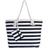 DonDon Borsa da spiaggia grande con chiusura zip 58 x 38 x 18 cm Shopper stile marinaro a righe bianche e nere beach bag