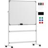 HOMCOM Lavagna Magnetica Bianca a 2 Facce con Accessori e 4 Ruote, in Alluminio e Acciaio, 127x50x165 cm