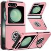 LeYi Cover per Samsung Z Flip5 con Anello Supporto, Custodia Antiurto TPU Silicone Bumper Case Silicone Custodie per Galaxy Z Flip5 5G, Rosa