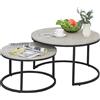 DecHome Set da 2 Tavolini da Caffè Sovrapponibili Rotondi in Metallo e MDF Effetto Marmo colore Grigio e Nero - A262873AO10