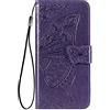 WBWONE Leather Folio Cover per Samsung Galaxy S24 Ultra 5g, Goffratura a Farfalla Custodia in Pelle PU Magnetica Libro Flip Portafoglio Case con [Funzione Stand]. Viola Scuro