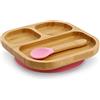 BIOZOYG Set con piatto quadrato di bambù I Piatto con base a ventosa e cucchiaio - certificato FSC I Set con ciotola in legno di bambù per bambini da merenda I Stoviglie di bambù rosa