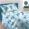 hermet Disney, Stich Blu, Completo Lenzuola Letto Singolo Una Piazza In Flanella di Puro Cotone Completo Lenzuolo Sopra + Sotto con Angoli + Federa