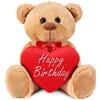 Brubaker Orsacchiotto Orso di Peluche con Scritta Happy Birthday su Un Cuore di Peluche - 35 cm di Altezza