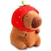 VerLuky Capibara Peluche, 23 cm Peluche Capybara Bambola, Simpatico Capybara Plush, Pupazzo Kapibara Cute, Simpatico Capybara Plush, Capibara Peluche Giocattolo con cappello di fragola per Ragazzi Ragazze