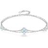 PHNIBIRD Bracciale Donna in Argento Sterling 925 con Acquamarina di nascita trefle a 4 foglie ciondolo Doppio Strato Bracciale Donna regalo per mamma moglie figlia