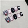MouyouGlow Fatto a mano Unghie Finte Corte MouyouGlow,Squoval Kawaii Cute Nero Rosa Cat Eye 3D Kuro mi Kitty Cuore Perle Magnetic Black Utilizzabile Press on Nails con Gel Pad,Handmade Fake Nails 10Pz 504-S