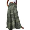 Generic Gonna estiva da donna, a vita alta, elastica, stile bohémien, orlo arricciato, gonna lunga con tasche, maxi gonna bohemien, stile casual bohémien, verde, M