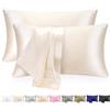Mugust Set di 2 Mugust Federa Seta Cuscino (50x75cm) Federe Cuscino Letto, 90% Seta,10% Cotone, Proteggere i Capelli, Proteggere la Pelle, Antiacaro e Ipoallergico (Beige)