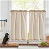 Vangao Tende per Interni a Righe in Misto Lino Marrone Tende Cucina Corta Moderne 65 x 90 cm 2 pezzi Finestra Soggiorno Salotto Bistrot Country Rustico Camera da letto Semitrasparenti con passanti