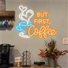 HFHungkeong But First Coffee - Insegna al neon grande 5 V, alimentata tramite USB, in acrilico, con interruttore dimmerabile e catena per appendere, per caffè, café, bar, feste, soggiorno, insegna regali, 35,5 x