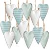 Logbuch-Verlag Cuori decorativi da appendere, set da 12 pezzi, ciondolo a forma di cuore in metallo, cuore decorativo, Natale, Avvento, autunno e inverno, decorazione natalizia, rami, cuori di latta per alberi, blu