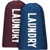 CenviaLuxy 2 Sacchi Portabiancheria Sporca per Viaggio, Sacco Biancheria Sporca Faltabile con Design di Cinghia a Tiro, Laundry Bag Grande 61x92cm per Camping, Casa, Bagno (Blu navy + rosso vino)