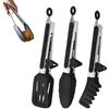 AMSGANK Pinze da Cucina in Acciaio Inox con Punte in Silicone, Set di 3 Pinze da Cucina Pinze per Alimenti Resistenti al Calore per Barbecue, Carne, Insalata (Nero, 2 Pcs 26,5 cm e 27,5 cm)