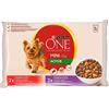 Purina One Mini Active Bocconi in Salsa Cibo Umido per Cani di Piccola Taglia - fino a 10 kg, con Manzo, Anatra e Verdure - 4 Buste da 100 g