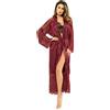 TTPSRY Vestaglia Accappatoi Donna Lunga in Raso Satin Camicia da Notte di Pizzo con Cintura Scollo a V per Festa di Nozze Pigiama Set Sexy Nero Lingerie Sera Elegante (Rosso, 2XL)
