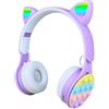 URIZONS Cuffie Bluetooth Cat Ear, LED Luminose, Pieghevoli, Stereo TWS Wireless con Pop-It Rainbow, Auricolari da Gaming (Purple)