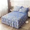 Morbuy Gonna da Letto Trapuntata per Singolo Matrimoniale e Una Piazza e Mezza Elasticizzata Copriletto con Volant Coprirete per Letto Lenzuola con 2 Federe (180x200cm,Fiori Bianchi)