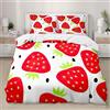 PUOJIEAT Copripiumino Singolo Fragola, Morbida Microfibra Biancheria da Letto Fragola Copripiumini 135x200 con 1 Federe 50x80 cm 3D Copripiumina Set w9037