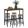 HOMCOM Set Tavolo Rettangolare 4 Posti e Sedie, 4 Sgabelli Poggiapiedi in MDF e Acciaio, Poggiapiedi Ø30x60 cm e Tavolo Rettangolare 105x40x90 cm, Nero e Marrone