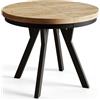 AlpiMeble Tavolo da pranzo rotondo EVO, tavolo allungabile, diametro da 80 cm a 130 cm, tavolo da soggiorno colore: Craft, con gambe in legno di colore nero