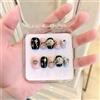 MouyouGlow Fatto a mano Unghie Finte Media Lunghe MouyouGlow,Ballerina Nero 3D Argento Planet Charms Cuore Stelle Strass Y2K Black Love Utilizzabile Press on Nails con Gel Pad,Handmade Fake Nails 10Pz 508-S