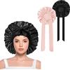 Guyode 2 Pezzi Cuffia Seta Capelli Notte con Cinturino Largo Regolabile, Traspirante Silk Bonnet Seta per Capelli Ricci e Lunghi, Berretto Da Notte Raso Elastico Per Dormire (Rosa, Nero)