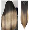 SEGOHAIR Extension con clip in extension, set da 8 pezzi, 18 clip, testa piena come capelli veri lisci, parrucca sintetica da donna 66 cm, colore nero a biondo