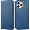 SHIELDON Cover Compatibile con iPhone 15 Pro Max 5G, Custodia Vera Pelle [Blocco RFID] Portafoglio Slot Schede Protezione Flip Caso Magnetico Antiurto Cover Cavalletto per iPhone 15 Pro Max, Blu Reale